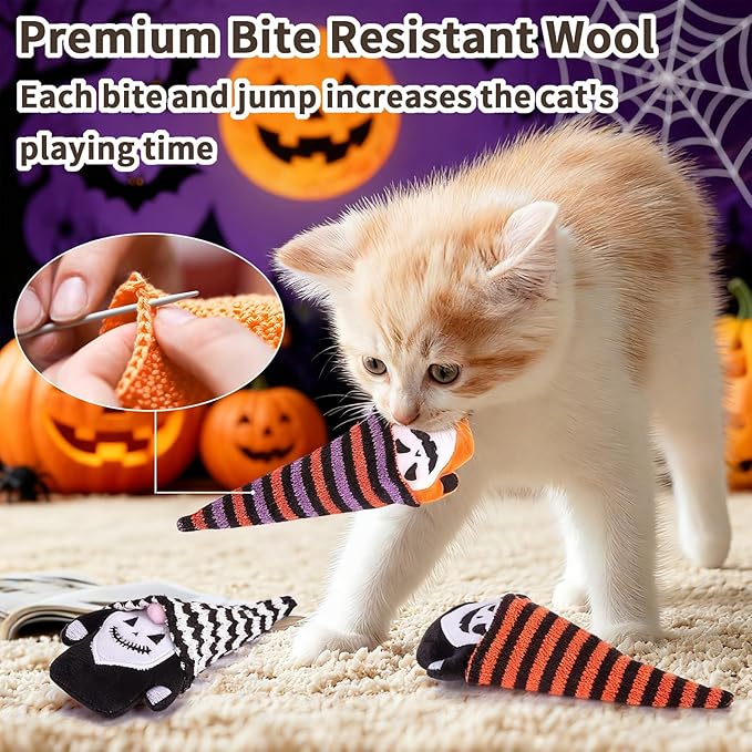 Retro Shaw Cat Toys, Halloween Gnomes 3Pcs, Crinkle Sound Catnip Toys for Indoor Cats Kitten, Interactive Cat Nip Chew Kitty Kicker Toy for All Pet Breeds