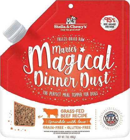 Stella & Chewy's Freeze-Dried Raw Marie's Magical Dinner Dust  Protein Rich, Grain Free Dog & Puppy Food Topper  Grass-Fed Beef Recipe  7 oz Bag