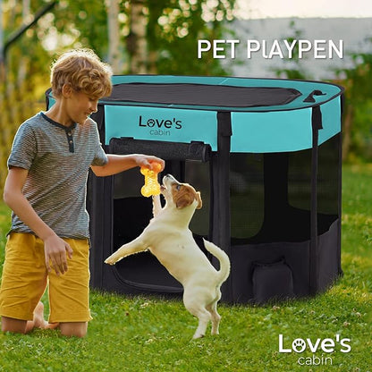 Love's cabin Pet Puppy Dog Playpen, Small Dog Tent Crates Cage Indoor/Outdoor, Portable Exercise Playpen for Dog and Cat, Foldable Pop Up Dog Kennel Playpen with Carring Case (S, Green)