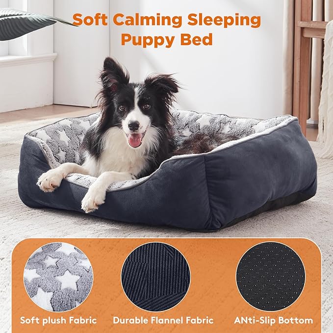 GASUR Rectangle Dog Bed for Large Dogs, Cozy Washable Bed Orthopedic Dog Sofa Bed, Pet Cuddler Anti-Slip Bottom, Soft Calming Sleeping Puppy Warming Puppy Bed (S Plus (25"x 21"x 8"), Black)