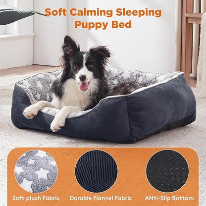 GASUR Rectangle Dog Bed for Large Dogs, Cozy Washable Bed Orthopedic Dog Sofa Bed, Pet Cuddler Anti-Slip Bottom, Soft Calming Sleeping Puppy Warming Puppy Bed (S Plus (25"x 21"x 8"), Black)