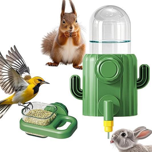 Hanging Small Animal Pet Feeder Set for Cage, Food Bowl and Gravity Water Dispenser with 3 Different Nozzles for Dog Cat Rabbit Bird Guinea Pigs Chinchilla Ferret Hedgehog