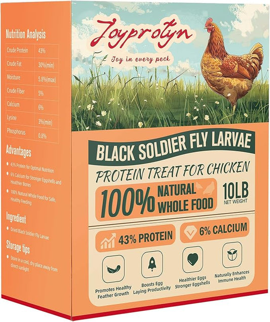10LB Non-GMO Dried Black Soldier Fly Larvae for Chicken  85X More Calcium Grubs Than Mealworms for Strong Eggshells & Healthy Growth - High Protein for Chickens, Birds, Ducks, Geese & Pets