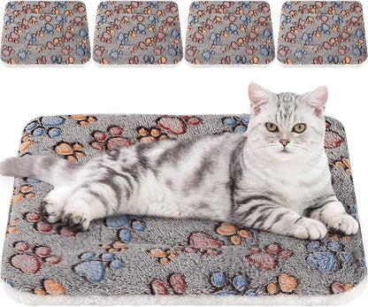 4 Pack Ultra Soft Dog Cat Bed Mat with Cute Prints Reversible Fleece Dog Crate Kennel Pad Cozy Washable Thickened Hamster Guinea Pig Pet Bed Mat for Small Animals(21 x 14 Inches,Gray)