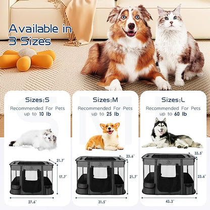 Dog Playpen,Pet Playpen,Foldable Puppy Cat Playpen,Portable Exercise Kennel Tent Crate,Water-Resistant Breathable Shade Cover,Indoor Outdoor Travel Camping Use for Small Animals with Carrying Case(M)