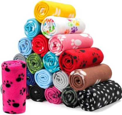 Eccliy 20 Pcs Puppy Blanket Pet Soft Fleece Dog Blankets Warm Felt Throw Sleep Mat Bed Covers for Doggie Puppy Pet Dogs Cat, 20 Styles(39 x 35 Inch,Paw)