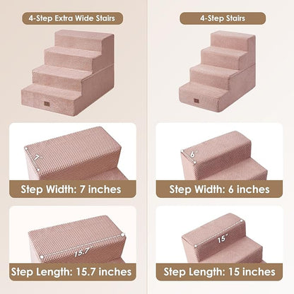EHEYCIGA Dog Stairs for Bed 20”H, 4-Step Extra Wide Dog Steps for High Bed, Pet Steps for Small Dogs and Cats, Non-Slip Balanced Dog Indoor Ramp, Pink