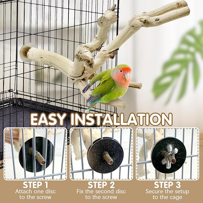kathson Bird Perch Stand 11.8" Nature Wood Stand Toy Parrot Cage Branch Paw Grinding Fork Parakeet Platform for Parakeets Cockatiels Conures Finches Love Birds