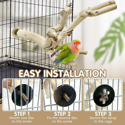 kathson Bird Perch Stand 11.8" Nature Wood Stand Toy Parrot Cage Branch Paw Grinding Fork Parakeet Platform for Parakeets Cockatiels Conures Finches Love Birds