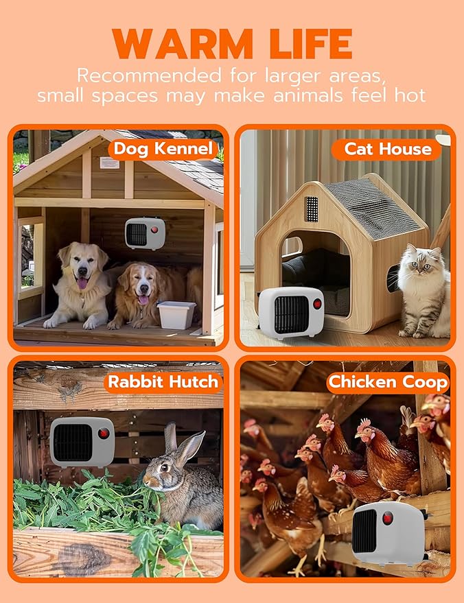 Dog House Heater with 2 Heat Settings (300W/600W), Overheat Protection, Wall-Mounted Design, Anti-Chew Cord for Dog Houses, Coops, Hutches (White)