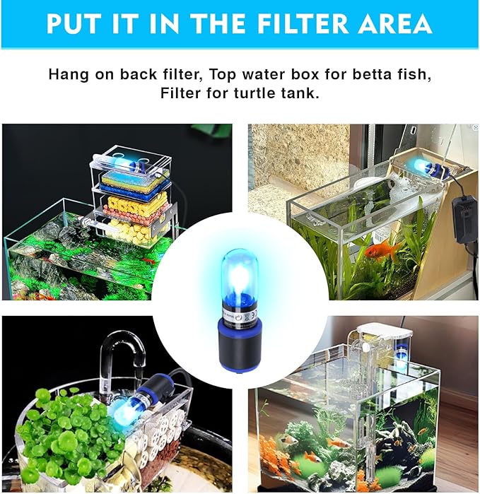 UV-C Aquarium Clean Light with Timer, Mini 3W 5W 7W 9W 11W Submersible Algae Clean Light Water Green Clean Fish Tank Water Clean Lamp for Sump Pond Filter Tank (3W Timer)