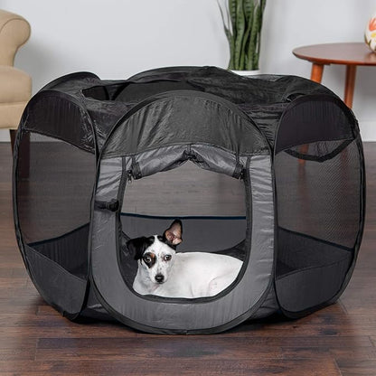 Furhaven Portable Dog Playpen Cat Tent, Pet playground/kennel foldable indoor outdoor zippered puppy crate - Gray, Medium