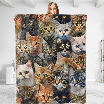 Funny Cats Throw Blanket - Soft Plush Flannel Blanket, Lightweight, Comfy, Warm, Fuzzy, Anti-Pilling for Sofa, Bedroom, Bed, Outdoor Blanket for Men Boy 50in×60in