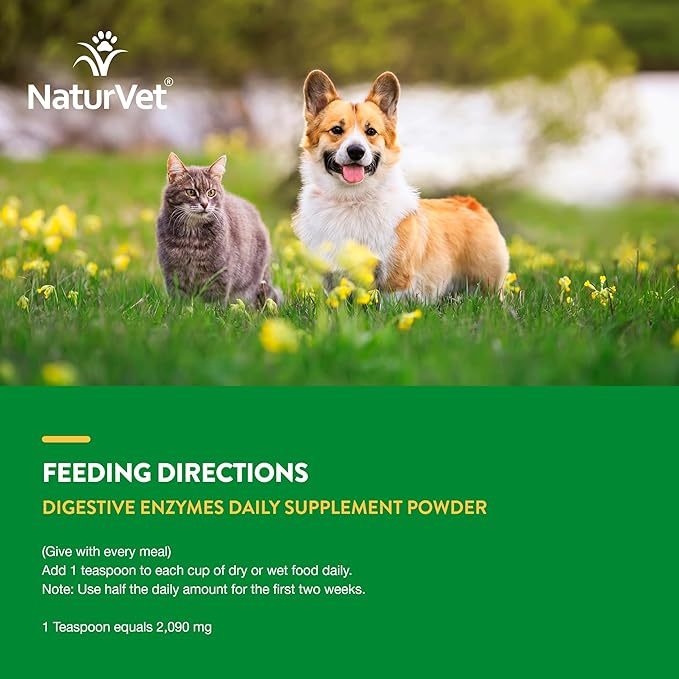 NaturVet  Digestive Enzymes - Plus Probiotics & Prebiotics  Helps Support Diet Change & A Healthy Digestive Tract  for Dogs & Cats  10 oz Powder