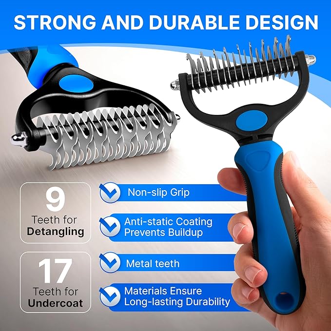 Dog Rake Brush for Shedding  Undercoat Rake for Long Haired Dogs  Reduces Loose Fur and Mats by 95%