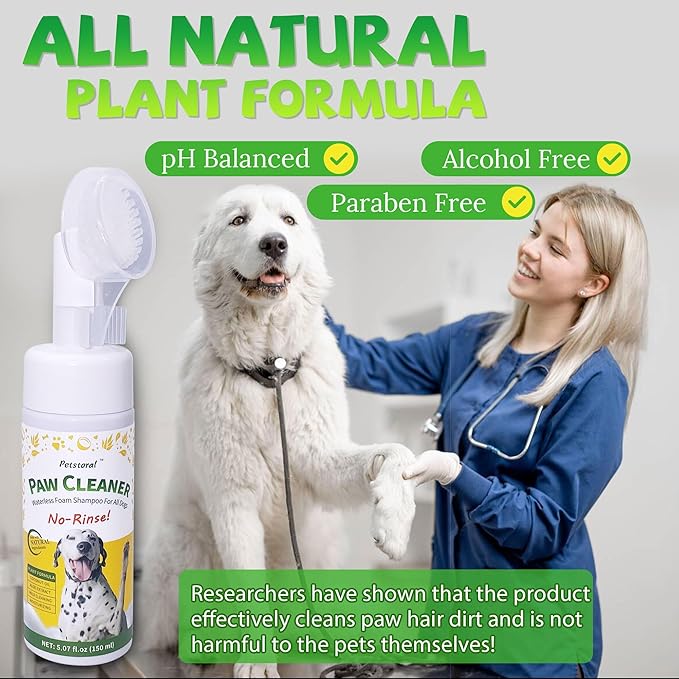 Dog Paw Cleaner - No Rinse Foaming Cleanser Waterless Dog Shampoo Mild Formula Paw Moisturizer for Dogs and Cats (5.07 fl oz/150ml)