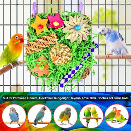 KATUMO Bird Toys, Parakeet Grass Mat Toys Parrot Foraging Shredding Entertainments for Cockatiel Conure Lovebird Parakeet Small to Medium Birds