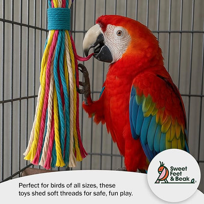Platinum Tweeter Weave Bird Toys - Perfect Cage Toy for Playing & Preening - Colorful, Safe, Cotton Rope - Birds Cage Playground Accessories & Supplies - Parrot Toys (Large)