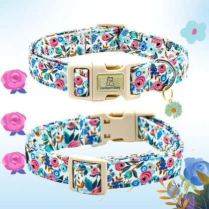 Lionheart glory Dog Collar Flowers Print Dogs Collar Spring Summer Cute Collars Dog Girl or Boy Soft Durable Adjustable Dog Collars for Small Dogs Pet Gift