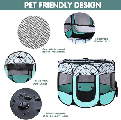 Lucky Monet Foldable Dog Playpen Enclosed Cat Puppy Playpen Indoor Pop Up Pet Animal Playpen Outdoor Kennel Cage Pen Tent for Small Medium Dog Puppy Cat Kitten Rabbit - 45" L x 45" W x 23" H