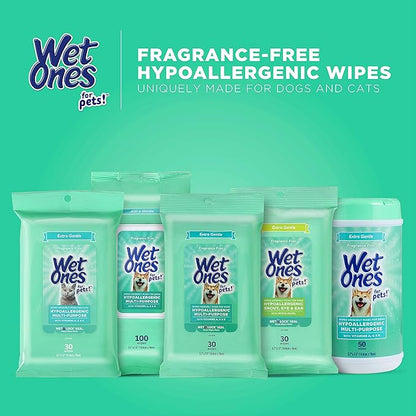 Wet Ones for Pets Hypoallergenic Multi-Purpose Dog Wipes with Vitamins A, C & E, 50 Count - 12 Pack | Fragrance-Free Hypoallergenic Dog Wipes for All Dogs Wipes Multipurpose (FF14365PCS12)