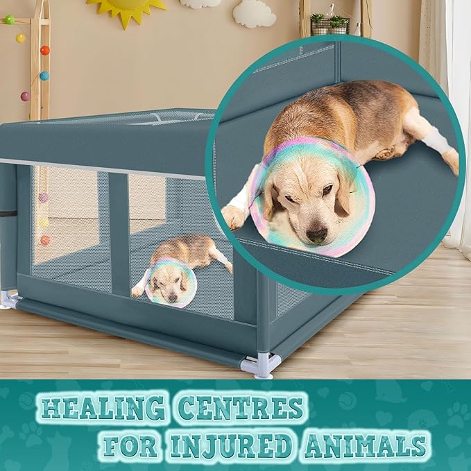 42x42x26 Inch Puppy Playpen with Cover, Dog Playpen for Puppies or Small Dogs, Pet Playpen for Indoor & Outdoor, Sturdy DogPen with Thickened Fabric, High-Strength Nylon Wire Mesh, Green