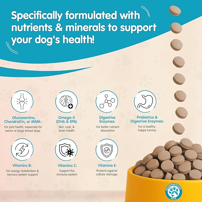 Wanderfound Pets 10-in-1 Dog Multivitamin, Chewable Dog Vitamins with Glucosamine, D3, and MSM, Dog Health Supplies for Immune System and Joint Health, Liver Flavor, 60 Tablets