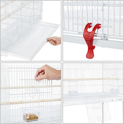 Yaheetech 47-inch Flight Bird Cages for Parakeets Cockatiels Conures Budgies Finches Lovebirds Canaries Parrots Breeding Birdcage with Detachable Rolling Stand, White