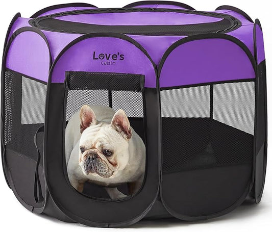 Love's cabin Pet Puppy Dog Playpen, Medium Dog Tent Crates Cage Indoor/Outdoor, Portable Playpen for Dog and Cat, Foldable Pop Up Dog Kennel Playpen with Carring Case, Removable Zipper Top, Purple