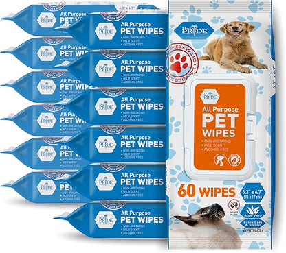 MED PRIDE Pet Wipes [12 Packs of 60] for Cats Unscented Hypoallergenic Cat Cleansing Wet Wipes with Aloe Vera Alcohol and Paraben-Free Extra Soft Cleaning Wipes for Fur Paws Face