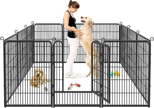 Dog Playpen, 32inch 10 Panels Outdoor Dog Fence Indoor Dog Pen Anti-Rust Pet Puppy Pen Dog Exercise Pen with Lock for Medium Small Dogs, Portable Pet Fence for Yard RV Camping