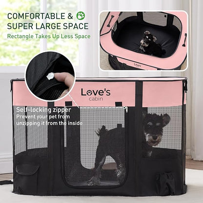 Love's cabin Pet Puppy Dog Playpen, Medium Dog Tent Crates Cage Indoor/Outdoor, Portable Exercise Playpen for Cat, Foldable Pop Up Dog Kennel Playpen with Carring Case (M, Pink)