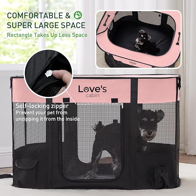 Love's cabin Pet Puppy Dog Playpen, Medium Dog Tent Crates Cage Indoor/Outdoor, Portable Exercise Playpen for Cat, Foldable Pop Up Dog Kennel Playpen with Carring Case (M, Pink)