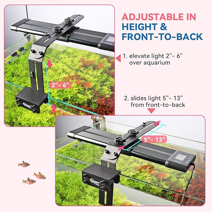 hygger Aquarium Light Riser Fits 957 978 999 918, Universal Fish Tank Light Holder Adjustable Led Aquarium Light Mounting Bracket, Sturdy Aluminum Ultra Wide Base1.7''