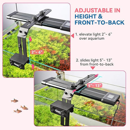 hygger Aquarium Light Riser Fits 957 978 999 918, Universal Fish Tank Light Holder Adjustable Led Aquarium Light Mounting Bracket, Sturdy Aluminum Ultra Wide Base1.7''