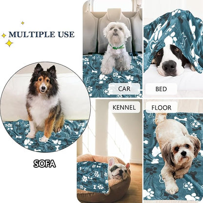 Dog Blanket,Super Soft Fluffy Premium Fleece Pet Puppy Blanket for Large Medium Dog Cat Mat Cover for Bed Couch,Reversible Cow Print,Turquoise,(41 x 31 Inch)