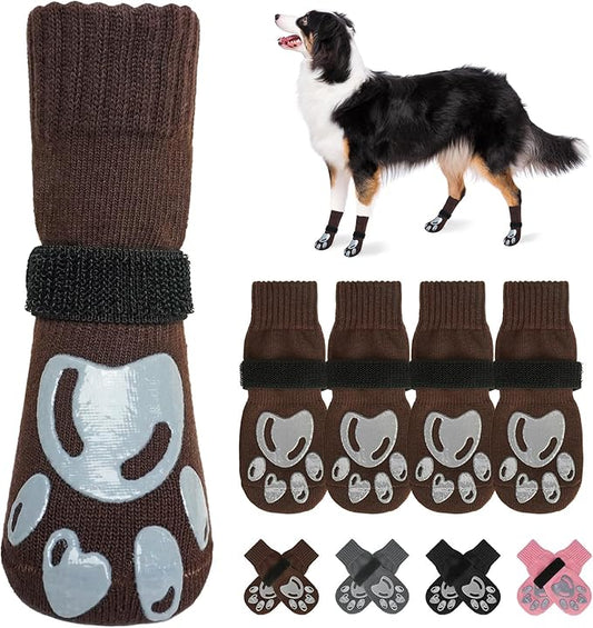 BEAUTYZOO Dog Socks, Non Slip Dog Socks to Prevent Licking Paws -Dog Shoes for Hot/Cold Pavement, Dog Boots & Paw Protectors, Dog Booties for Hardwood Floors, Small Medium Large Senior Dogs