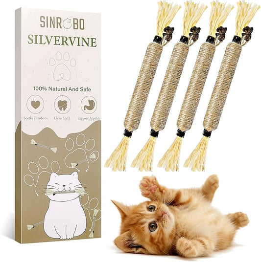2 Pack Silvervine Sticks for Cats - Cat Chew Toy for Teeth Cleaning, Edible Matatabi Kitty Chew Sticks, Catnip Cat Toys for Indoor Cats (2 Sticks)