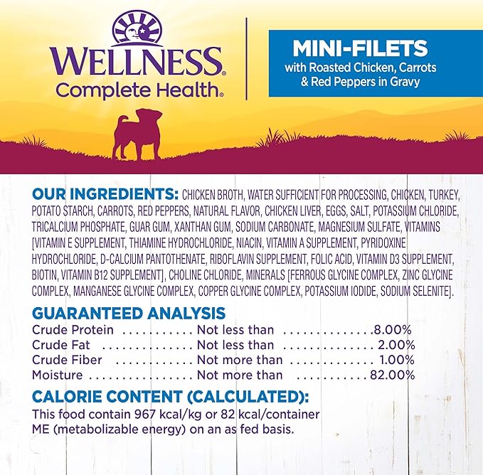 Wellness Natural Pet Food Petite Entrees Mini Fillets Grain Free Natural Wet Small Breed Dog Food, Roasted Chicken, Carrots & Red Peppers, 3-Ounce Cup (Pack of 24)