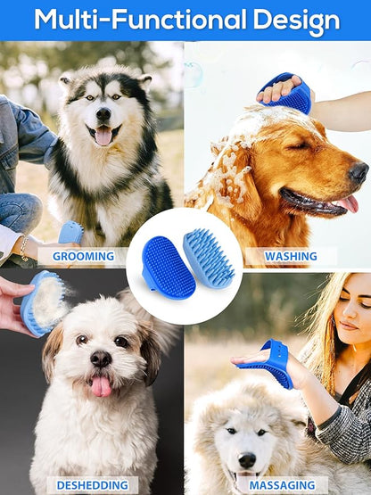 2PCS Dog Bath Brush, Dog Shampoo Brush, Silicone Curry Brush, Pet Scrubber for Short&Long Haired Dogs Cats Massage Comb, Soft Shedding Bathing Washing Brush, Essential Puppy Grooming Accessories