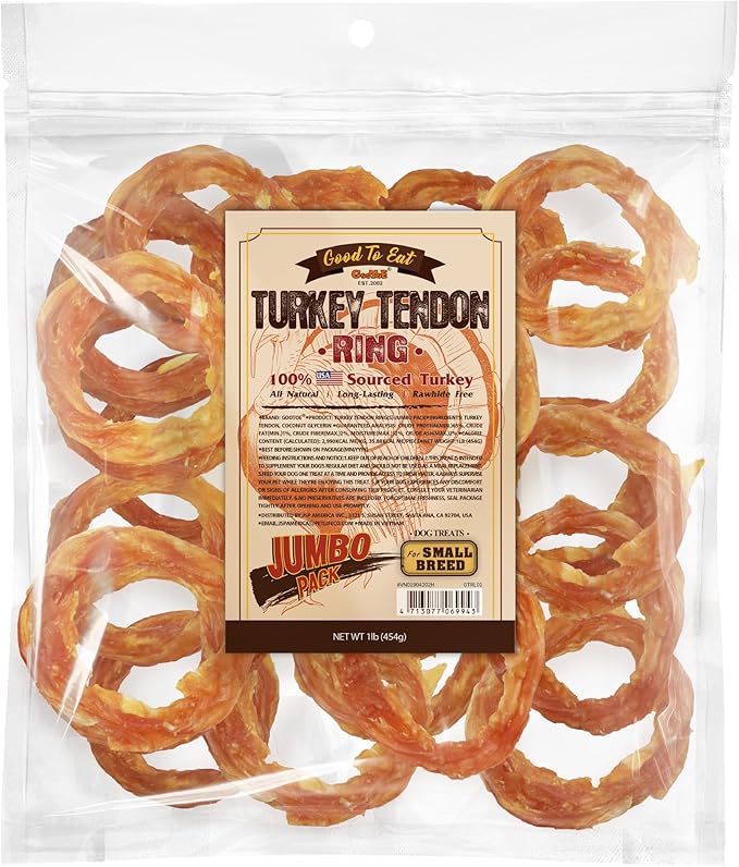 Gootoe Turkey Tendon Dog Treats, Ring (S) 1 lb, 100% USA Sourced Turkey, Natural Snack, Premium Puppy Chews, Hypoallergenic, Rawhide Free, Reseal Value Bag, Size for Small Dogs