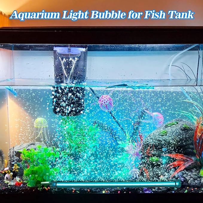 Bubbler Aquarium Fish Tank Decor: Submersible Aquarium Lighting with Oxygen Boost for Fish Lovers - Waterproof RGB Light Bar Bubble Wall with Remote for 30-35 Inch Saltwater Freshwater Fishes Tanks