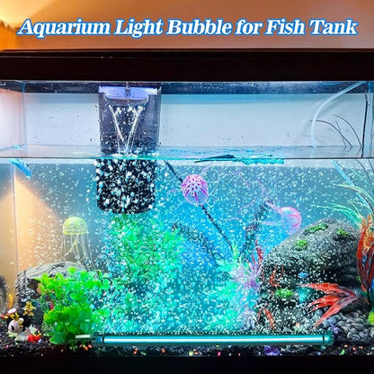 Bubbler Aquarium Fish Tank Decor: Submersible Aquarium Lighting with Oxygen Boost for Fish Lovers - Waterproof RGB Light Bar Bubble Wall with Remote for 30-35 Inch Saltwater Freshwater Fishes Tanks
