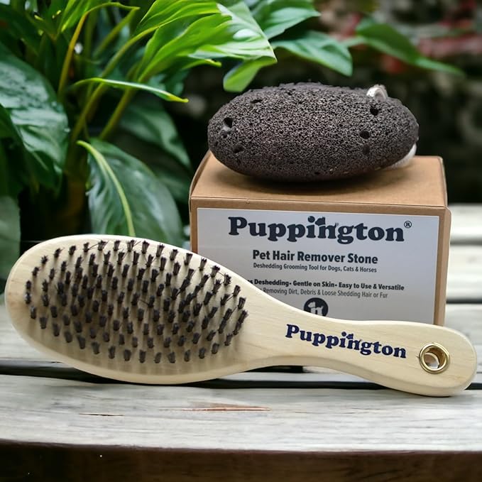 2-in-1 Dog Grooming Brush and Deshedding Stone Dog Hair Remover for Short Haired and Long Haired Dogs