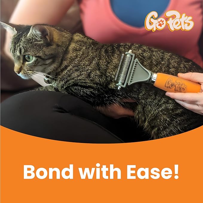 GoPets 2-Sided Deshedding & Dematting Comb for Dogs, Cat Grooming Brush, Undercoat Brush for Mats, Tangles, & Shedding, Stainless Steel Blades, Ergonomic Handle, Ideal for All Breeds & Coat Types