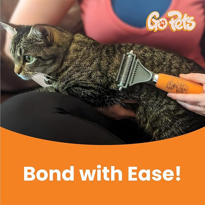 GoPets 2-Sided Deshedding & Dematting Comb for Dogs, Cat Grooming Brush, Undercoat Brush for Mats, Tangles, & Shedding, Stainless Steel Blades, Ergonomic Handle, Ideal for All Breeds & Coat Types