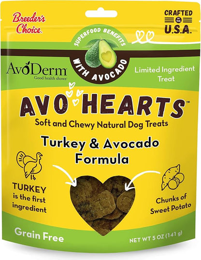 AvoDerm AvoHearts Turkey and Avocado Formula Dog Treats, 5oz bag