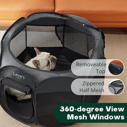 Love's cabin Pet Puppy Dog Playpen, Medium Dog Tent Crates Cage Indoor/Outdoor, Portable Playpen for Dog and Cat, Foldable Pop Up Dog Kennel Playpen with Carring Case, Removable Zipper Top, Dark Grey