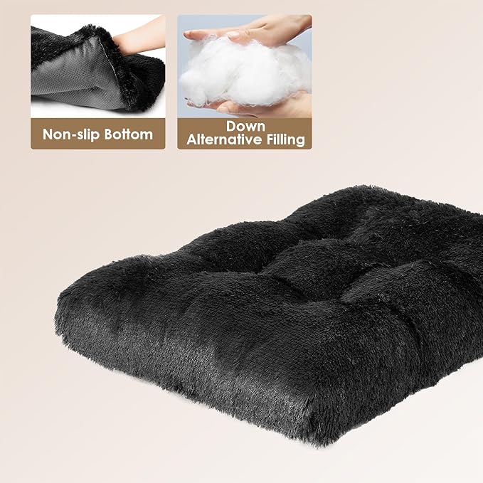 EHEYCIGA Fluffy Dog Crate Bed for Extra Large Dogs, Plush Faux Fur Dog Crate Pad, Calming Anti Anxiety XL Dog Bed for Crate, Washable Soft Warm Dog Crate Mat with Non-Slip Bottom, Black