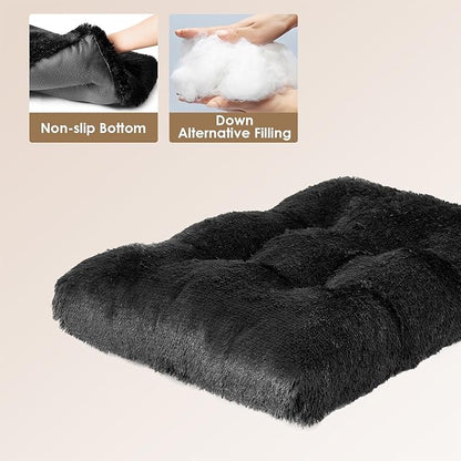EHEYCIGA Fluffy Dog Crate Bed for Extra Large Dogs, Plush Faux Fur Dog Crate Pad, Calming Anti Anxiety XL Dog Bed for Crate, Washable Soft Warm Dog Crate Mat with Non-Slip Bottom, Black
